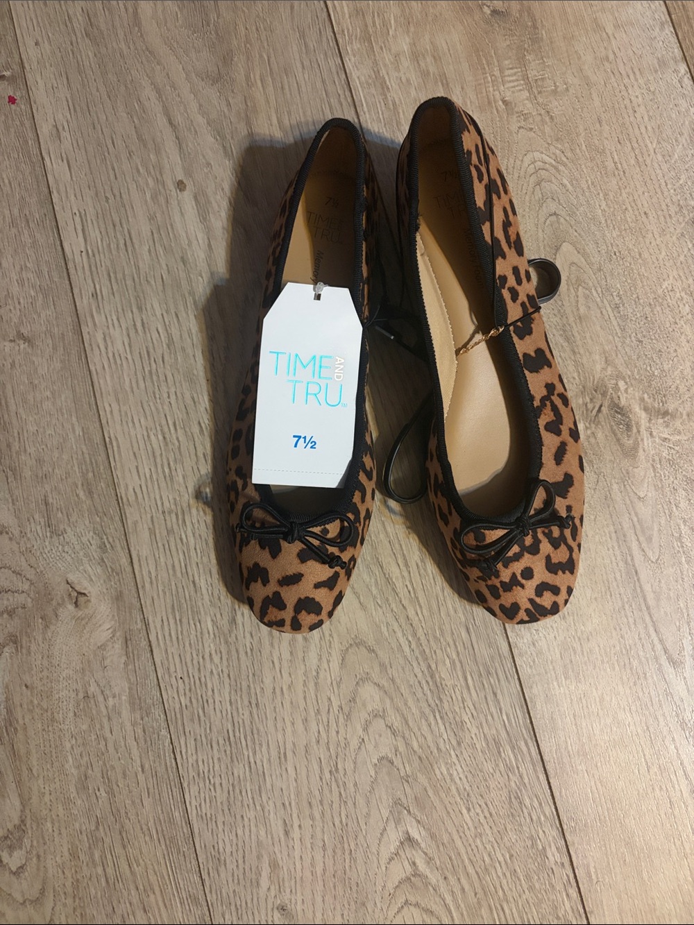 Time and Tru Leopard Print Ballet Flats in Brown and Black Trim